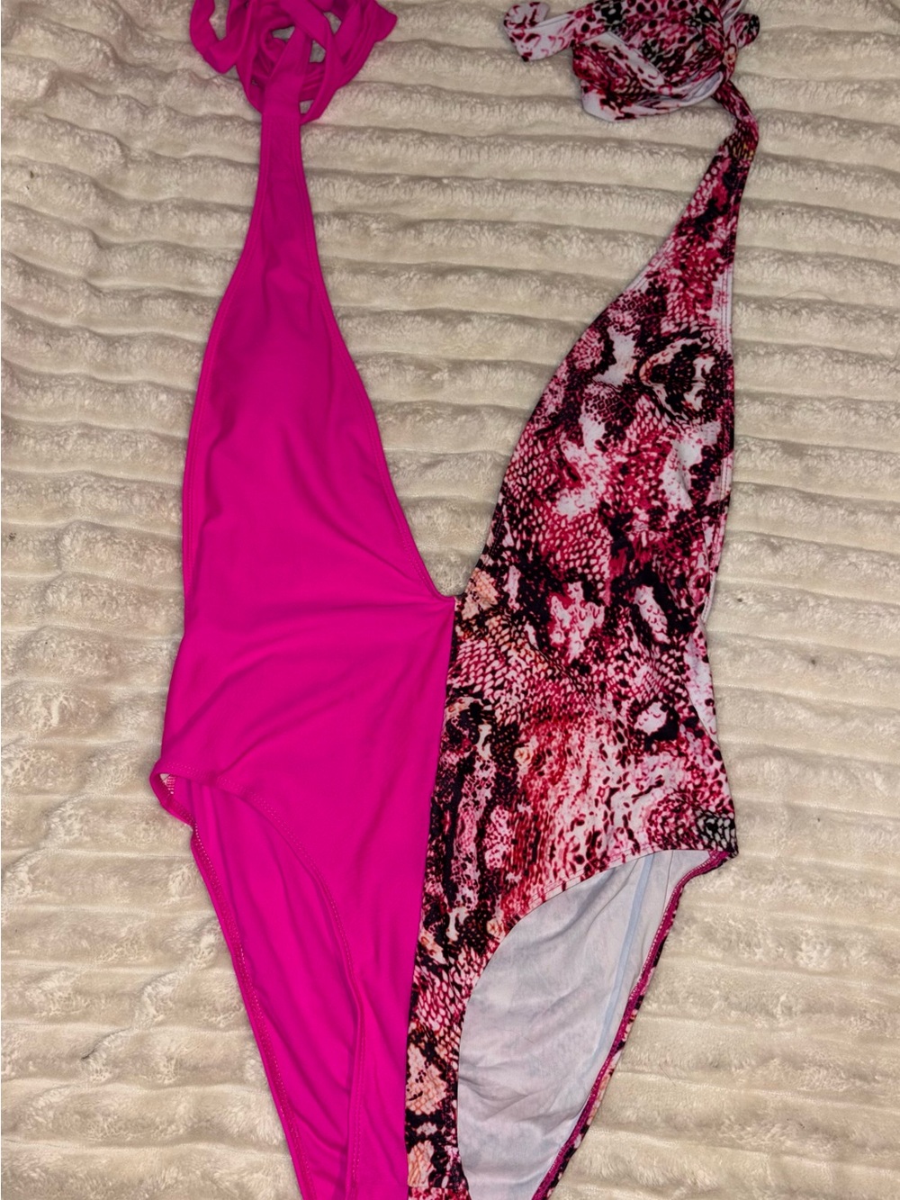 Pink & Snake Print One-Piece Swimsuit — Size L